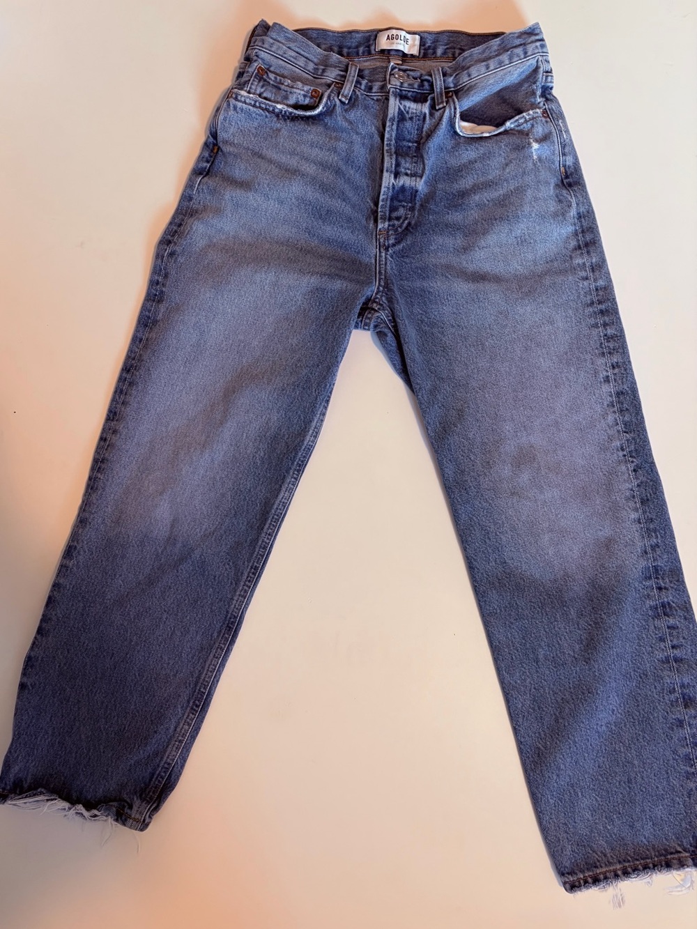 Agolde High-Rise Straight Leg Jeans in Medium Blue Wash